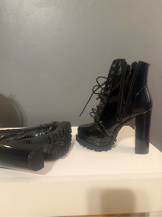 Fashion Nova Shoes - Fashion Nova Black Patent Platform Lace-Up Block Heel Ankle Boots
